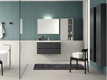 QUB06 - Single wooden vanity unit with integrated washbasin with cabinets by Gruppo Geromin - view 2